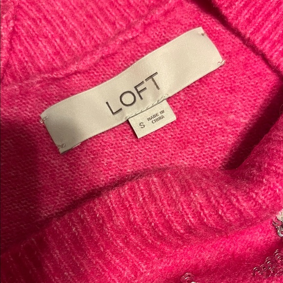 LOFT Pink V-Neck Sweater with Glitter Stars - Picture 3 of 6